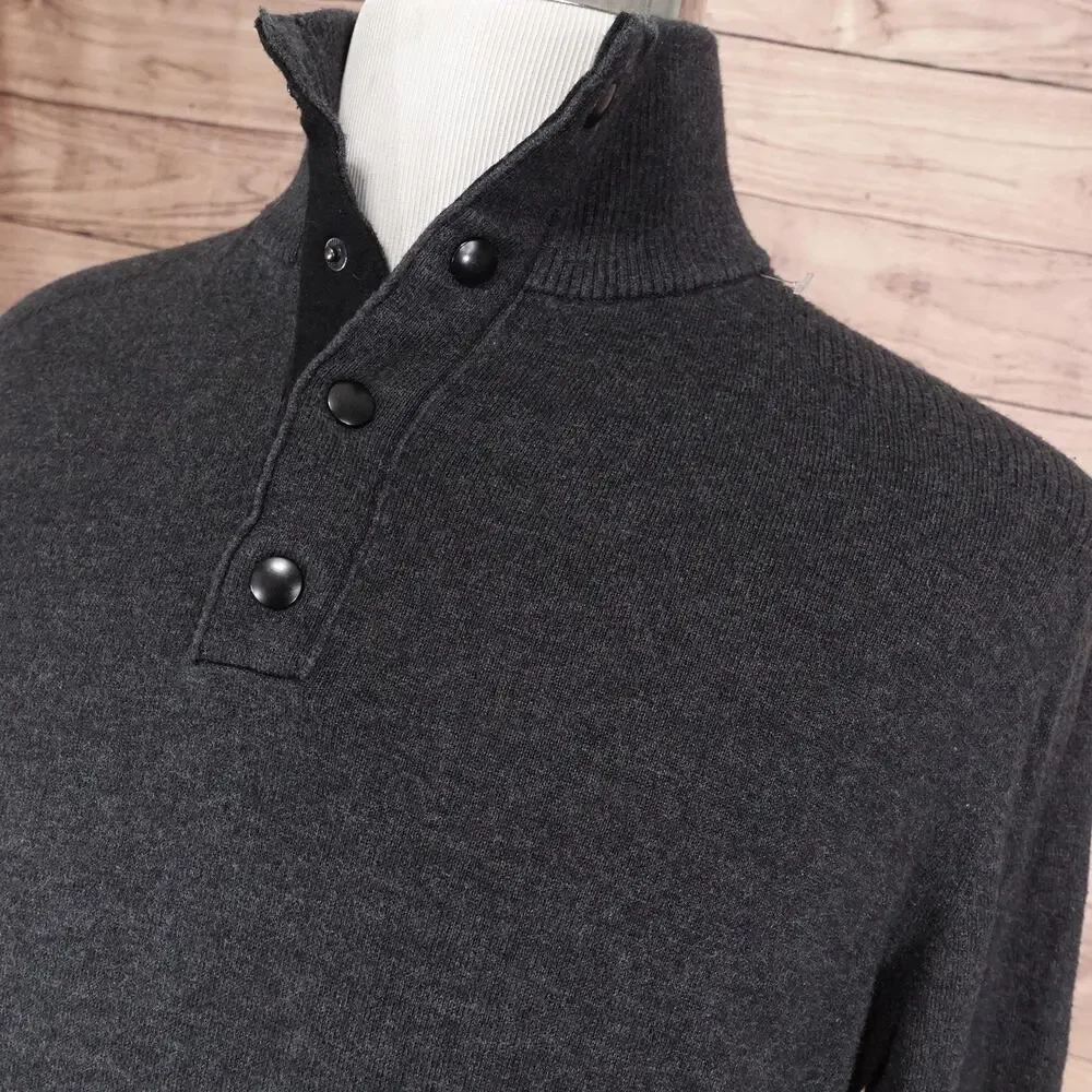 Banana Republic Sweater Mens Large Gray Snap Mock Neck Pullover Long Sleeve‎